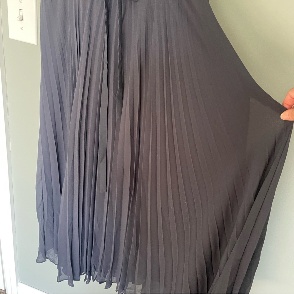 Anthropologie Leifsdottir Navy Merle Silk Pleated Midi Dress - Picture 5 of 12
